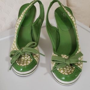 Coach Canvas Logo Wedge Slingback - Green - 8.5